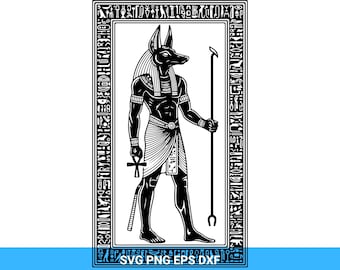 Anubis SVG: Egyptian God Silhouette, Hieroglyph Border (Digital Download)