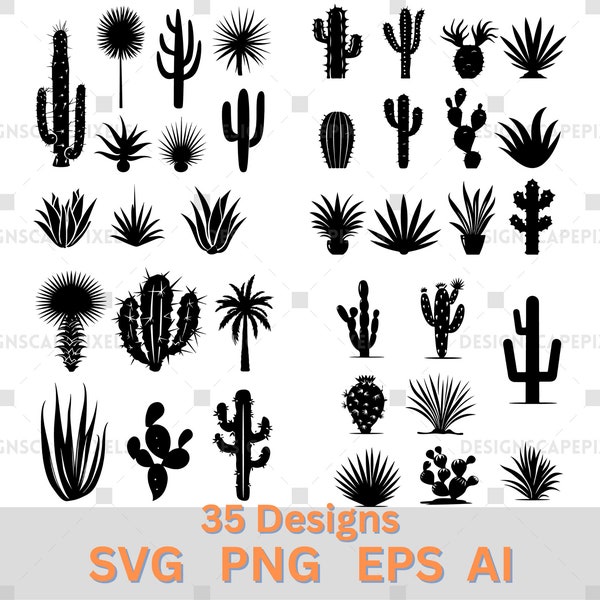 Ensemble vectoriel de silhouettes de plantes du désert (svg, png, eps, ai)