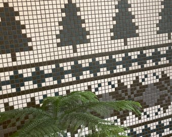 Brown-Blue Pine Tree Mosaic Tile – Nature-Inspired Design for Rustic Cabin or Cozy Home Decor