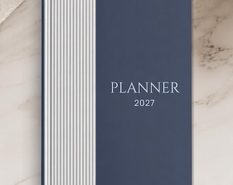 Personalized 2027 Pinstripe Vertical Weekly Monthly Planner with Sunday or Monday Start Options