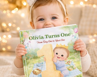 Personalized First Birthday Storybook | Custom Baby Name Book | Baby 1st Birthday Gift | First Year Keepsake Book