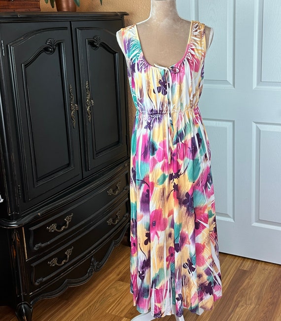 90’s Vintage Multicolored Floral Abstract Dress, M