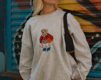 Embroidered SMU Bear Sweatshirt- Vintage  Crewneck