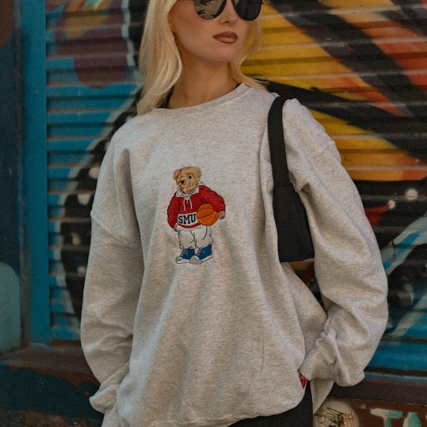 Embroidered SMU Bear Sweatshirt- Vintage  Crewneck