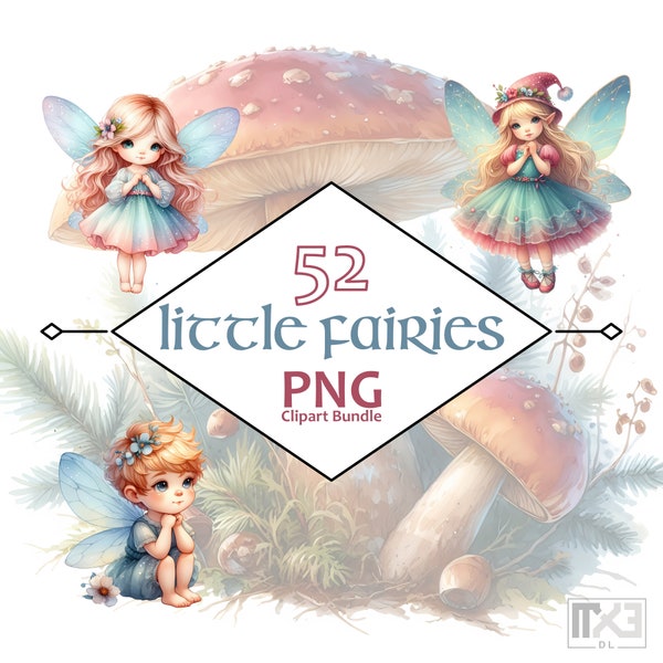 Cute Little Fairies PNG Clipart, Fantasy Fairy Bundle Clip Art, Enchanting Nursey Images Downloads for Creative Designs, Commercial Use
