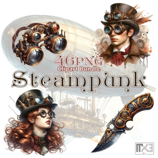 Steampunk Victorian PNG Clipart Bundle, Vintage Clip Art Elements for Retro Designs, Instant Download for Nostalgic Art, Commercial Use