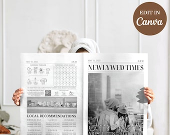 Newspaper Wedding Program Template, Editable Wedding Newspaper Program, Printable Wedding Infographic, Folded Wedding Day Program, Crossword