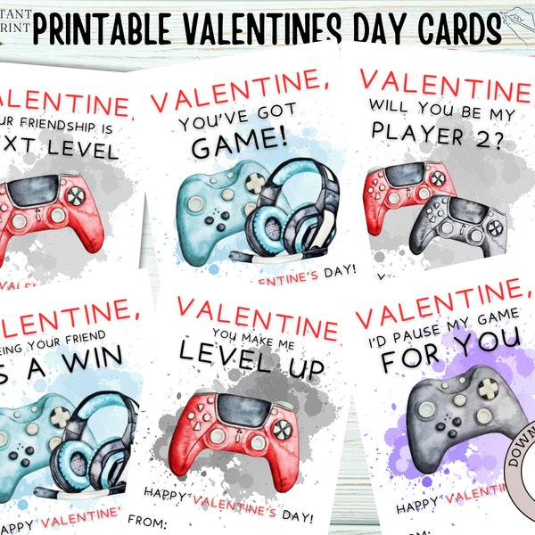 Gamer Valentine Cards for Kids, Kids Valentine Cards, Gamer Valentine Cards, Printable School Valentine, AS-IS, Instant Download Gamer Set 3