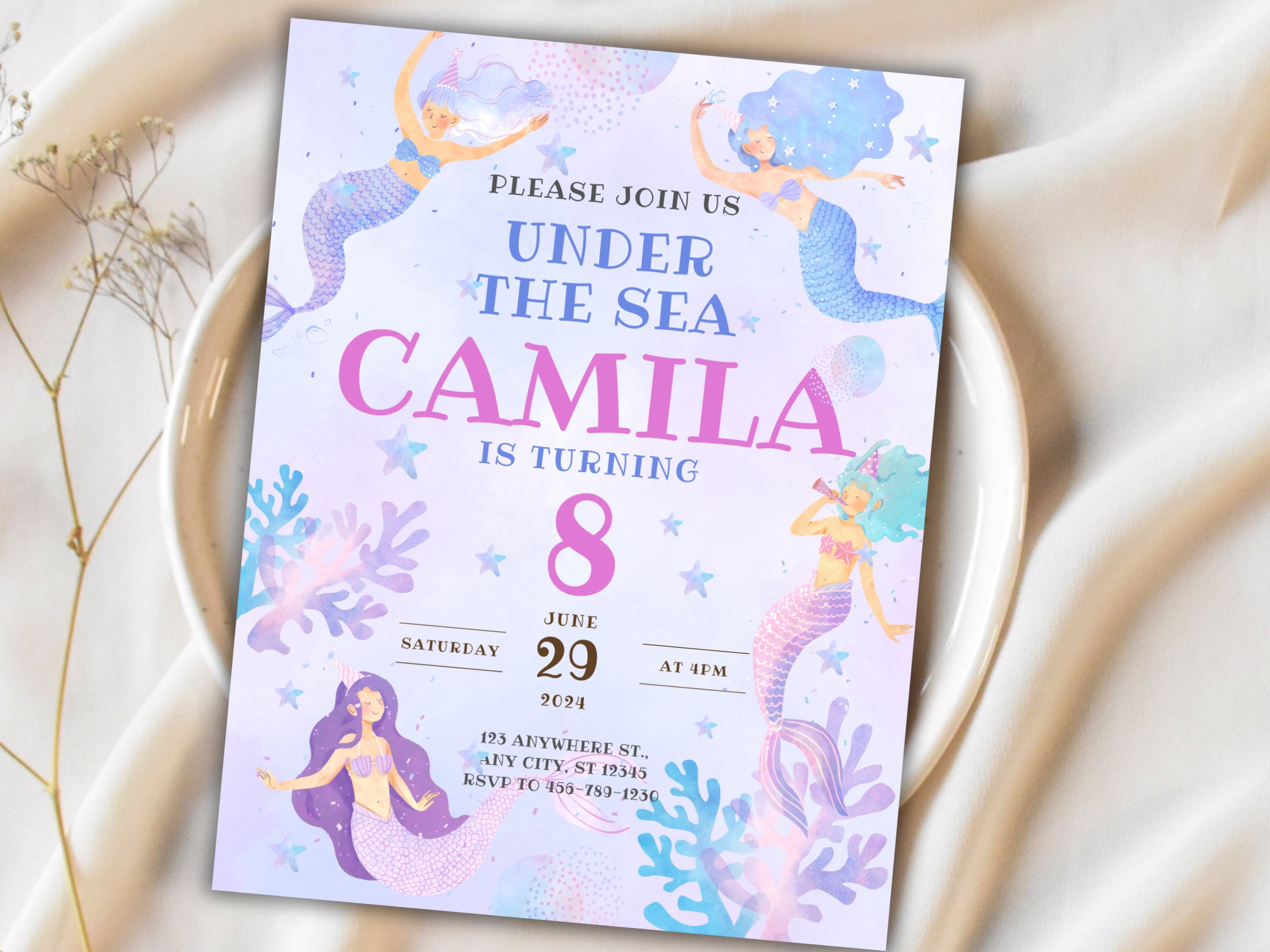 Editable Mermaid Birthday Invitation Bundle, Mermaid Invite, Under the Sea Birthday Party ...