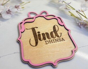 Bow Birth Announcement Sign | Baby Name Sign Disc | Newborn Arrival Sign for Hospital | Wooden Birth Stat Plaque | Baby Announcement Prop