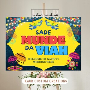 Sade Munde Da Viah, Customizable Indian Punjabi Wedding Welcome Sign, Sikh Wedding Sign, Punjabi Wedding, Welcome Sign