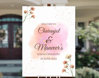 Roka Welcome Sign, Engagement Rokha Ceremony, Punjabi Engagement Ring Ceremony, Punjabi Wedding Welcome Shaadi Decor, Digital File