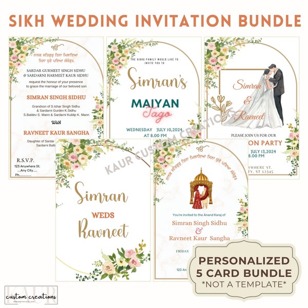 Personalized Indian Wedding Invitations, Sikh Wedding Cards, Anand Karaj, Punjabi Wedding Invite,Digital Download,Seller Edits (No Template)