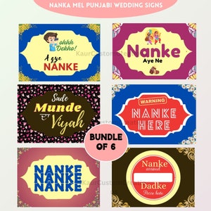 Vibrante Nanka mel Punjabi Sikh signo de boda, Jago floral rojo, Sangeet, Mehndi, signos Haldi, signos de entrada Nanke, imprimibles digitales instantáneos