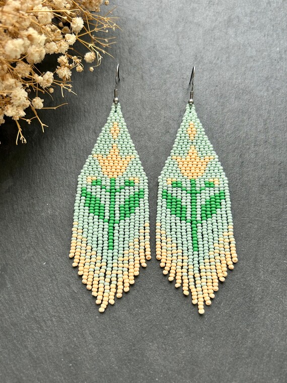 Mint Beaded Flower Earrings Mint Beaded Flower Earrings
