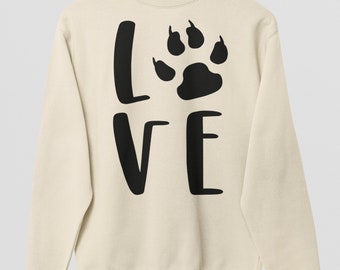 lover sweater, love paw print sweatshirt, paw print crew neck, puppy love sweater, dog lover, crew neck, unisex