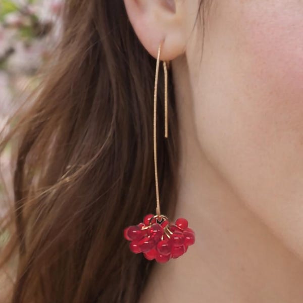Glass Bead Cluster Earrings – Minimalist Dangle Earrings with Long Wire Hooks – Handmade Summer Jewelry