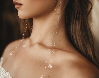 Floating Teardrop Dew Earrings Long Invisible Thread with Clear Glass Beads Delicate Water Drop Dangle Jewelry Lightweight Statement