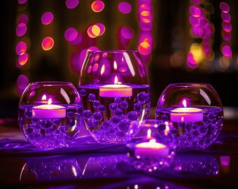 210 pieces floating vase filler purple beads, 3 floating candles, 3 underwater Candle, 3 Fairy Light decoration, wedding, DIY gift