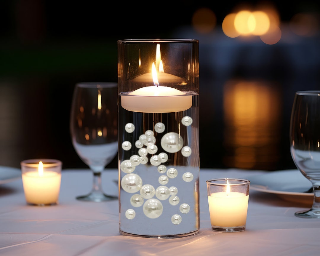 Floating Vase Filler, White Pearls, Floating LED Candle Last 150 Hours ...