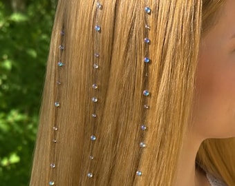 Floating illusion Sparkling Hair Beads on Invisible String, Sparkly Hair Strands, Bridal Jewelry, Rhinestone  Accessory, Prom Festival Hair