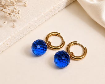 Faceted Crystal Ball Earrings: Stainless Steel Drop Earrings