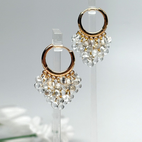 Glass Hoop Beaded Earrings, Japanese Bead, Gold Hoop, Handmade Elegant Jewelry, Gift for Her