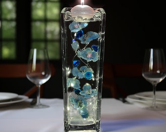 Something Blue, floating vase filler flowers and crystals, blue Submersible fairy light, decoration, wedding, valentine day gift for her