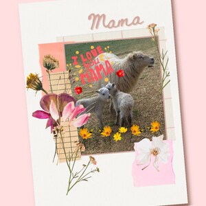 Printable Mother's Day Card with Ewe, lambs and flowers for sheep and animal lovers, Moms, farmers,  | Downloadable card | Instant Download