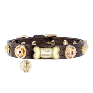 Glossy Brown Swarovski Dog Collar, Dog Collar With Swarovski Crystal, Luxury Dog Collar, Dog Collar With Name, Bling Dog Collar, Small Dog