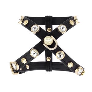 Black Dog Harness With Swarovski Crystal, Dog Harness, Name, Small Dog Harness, Luxury Dog Harness, Bling Dog Harness, Round Swarovski