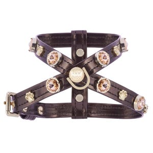 Glossy Brown Dog Harness With Swarovski Crystal, Dog Harness, Small Dog Harness, Luxury Dog Harness, Bling Dog Harness, Round Swarovski