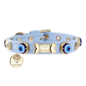 Evil Eye Hundehalsband, Baby Blau Hundehalsband, Hundehalsband mit Tag, Name, personalisiert, Custom, Mädchen, Jungen, kleiner Hund, Geschenk für Hund