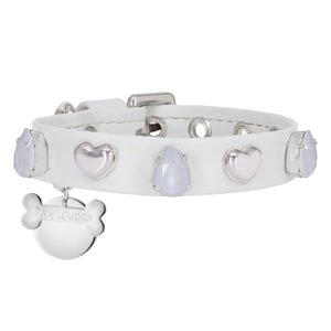 White Vegan-friendly Dog Collar, White Swarovski Crystals, Heart Dog Collar,Personalized Name Tag, Boy, Small, Handmade,Swarovski, Wedding