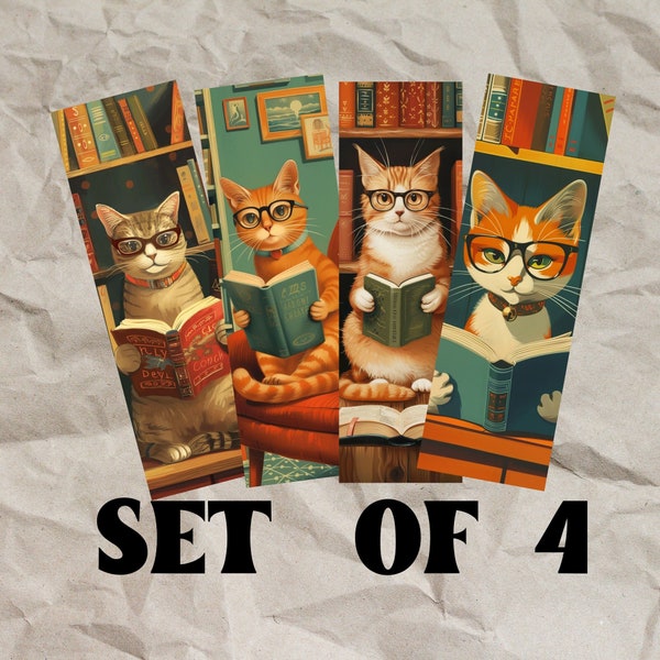 Cat Bookmark Set of Four, Book Reader Gift, Cat Lover Book Mark, Bookworm, Kitschy Cat Mom, Cute Cat Gift Under 10, Small Gifts Cat Stuff