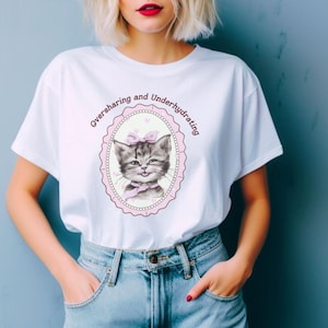 Vintage Cat Shirt, Feminine Coquette Gift for Cat Mom, Retro Kitten Tee, Vintage Kitsch, Cute Animal Top, Retro Kitschy, Funny T-Shirt