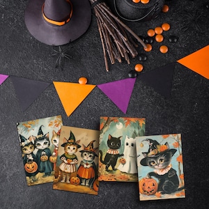 Ensemble de cartes d'Halloween, cadeaux pour amoureux des chats, cartes de voeux éphémères vintage, cadeau pour propriétaire de chaton, carte d'anniversaire, cartes de remerciement vierges, petit cadeau, cadeau pour chats