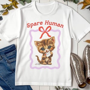 Vintage Cat Shirt, Feminine Coquette Gift for Cat Mom, Retro Kitten Tee, Vintage Kitsch, Cute Animal Top, Retro Kitschy, Funny T-Shirt