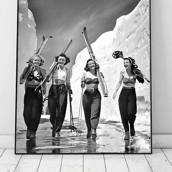 Girls Gone Skiing | Retro Girls' Vintage Ski Poster |  Antique Style | Ski Lodge Decor | Mount Lassen | Digital Download | 1940s