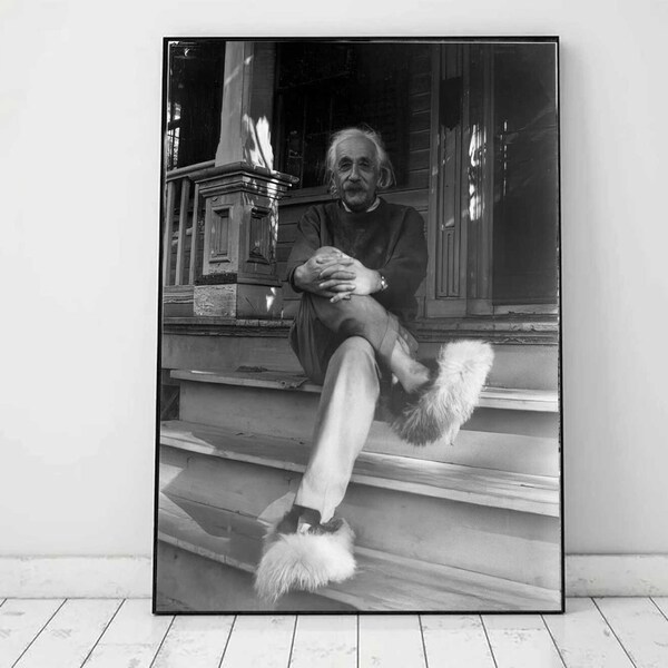 Pantoufles Albert Einstein Fuzzy | Photo humoristique vintage | Cadeau ringard | Téléchargement numérique