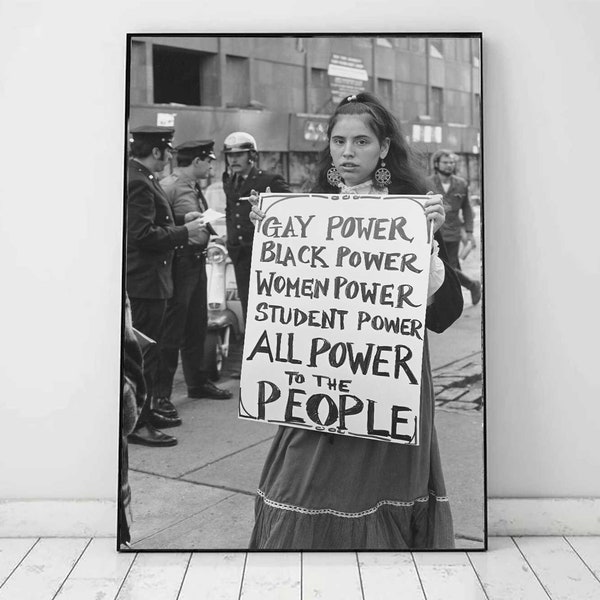 Power to The People, Vintage Black and White Photo, Gay Black Women Student Power All Protest Sign Vintage Inspired 1970s Feminist