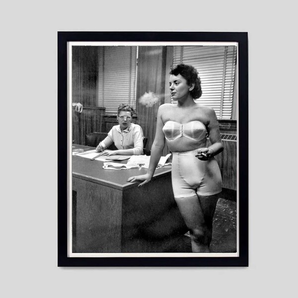 Vintage Smoking Lingerie | 1940s | Mancave Photo Vintage Black and White Wall Art | Downloadable Print Wall Decor | Digital Download