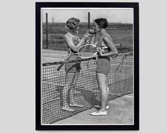 Vintage Women Tennis Cigarettes Print, Black White Wall Art, Photography Prints