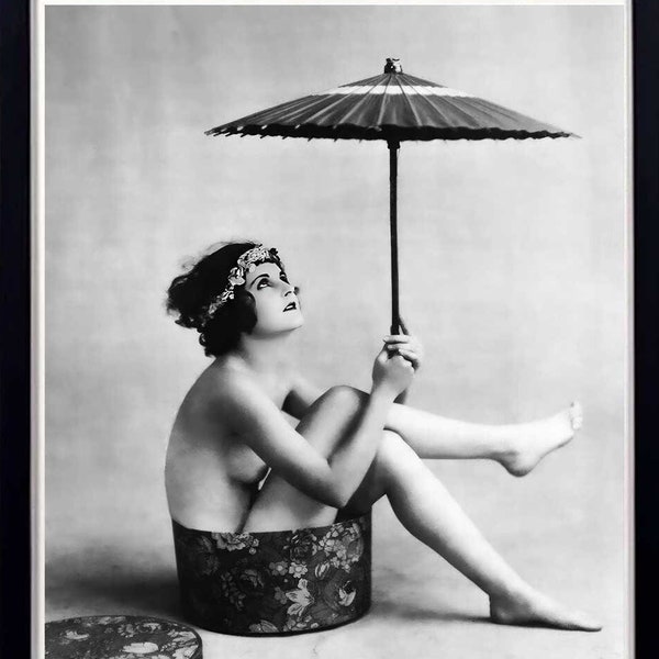 Flapper Umbrella Art Print | Art Deco | Jazz Age | 1920's | Glamorous | Pin Up | Risque in Hat Box | Ziegfeld Follies | Digital Download