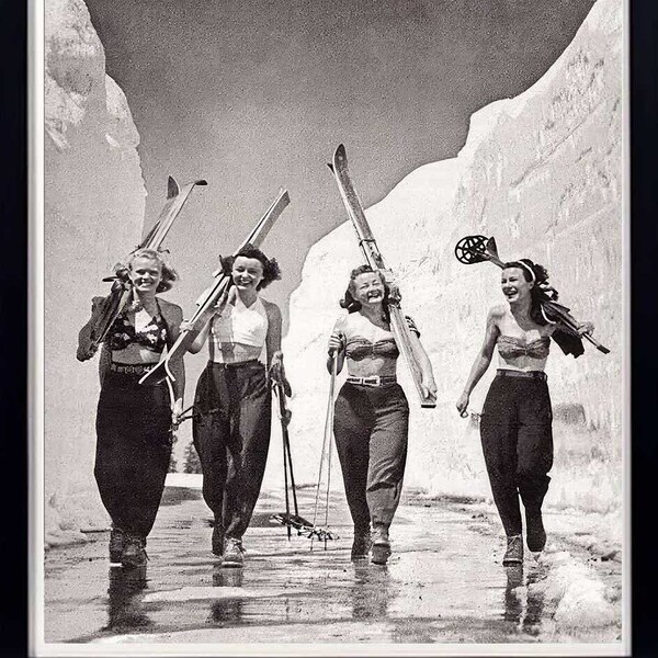 Girls Gone Skiing | Retro Girls' Vintage Ski Poster |  Antique Style | Ski Lodge Decor | Mount Lassen | Digital Download | 1940s