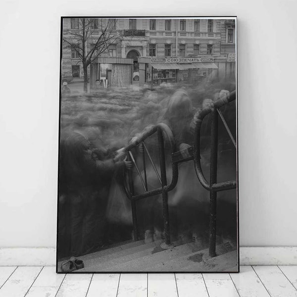 The City of Shadows Print | Vintage Urban Art | Atmospheric Black White Photo | Digital Download