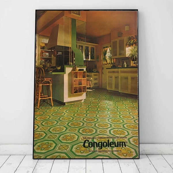 Vintage 1970s Congoleum Kitchen Flooring Retro Style Photo, Digital Download