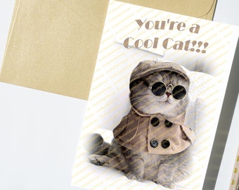 Printable Congratulations Card, congrats card, you are awesome, greeting card, cool cat, digital download