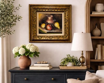 Framed Vintage Still Life Fruit ARTWORK | Wall Hanging c. 1920's | Wood Framed Art