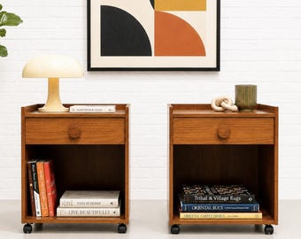 Pair of DANISH Mid Century MODERN Teak NIGHTSTANDS Bedside Tables, c. 1960's